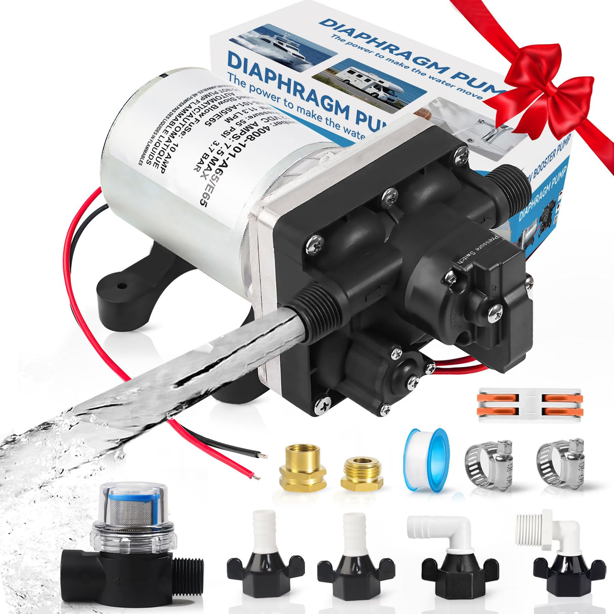 12V RV Water Pump 4008-101-A65/E65 | 3.0 GPM - 55 PSI | Camper RV Water Pump | Self-Priming & Quiet Diaphragm Pump | Thermal Protection & Dry Run Safe | for Halloween Christmas