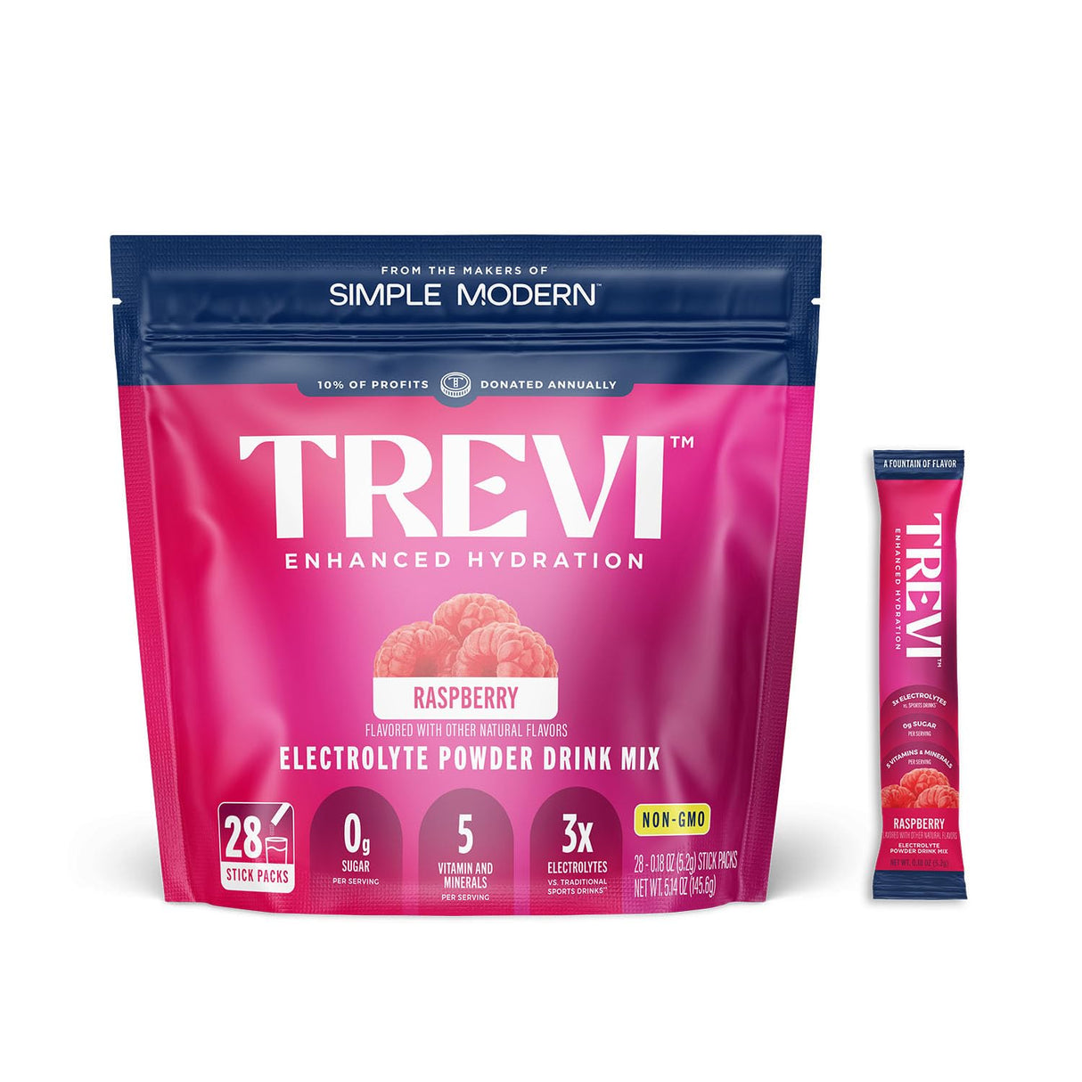 TREVI™ Sugar Free Electrolytes - Drink Mix Hydration Powder Packets - 28 Count - Raspberry
