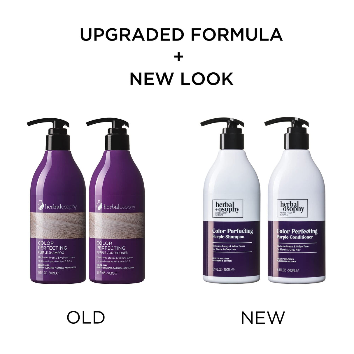 Herbalosophy Purple Shampoo & Conditioner Set for Blonde Gray Hair, Eliminates Brassy and Yellow Tones, Infused with Cocos Nucifera Oil, Free of Sulfate, Parabens and Gluten, 2 x 16.9 Fl Oz