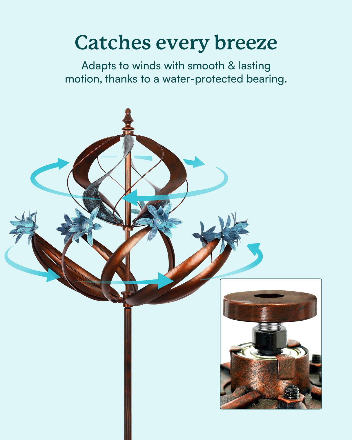 Cyan Oasis Wind Spinners Outdoor for Yard - Extra Large 86" H Metal Kinetic Yard Art, Wind Sculpture Spinner Garden Decor, Catches Every Breeze & Weather Resistant