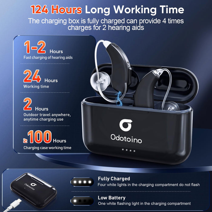 Hearing Aids, ODOTOINO Rechargeable Hearing Aid for Seniors Adults with Noise Cancelling, 16-Channel Digital Invisible Hearing Amplifier with Volume Control, Portable Charging Case, Black