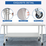 HARDURA Stainless Steel Table with Wheels 30 x 72 Inches Casters NSF Heavy Duty Commercial Prep Table with Undershelf and Galvanized Legs for Food Prep