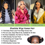 JIELIFA 28 Inch Glueless Wigs Human Hair Pre Plucked Pre Cut 180% Density Wear and Go Glueless Wig 13x4 HD Body Wave Lace Front Wigs Human Hair for Women Frontal Wig with Baby Hair