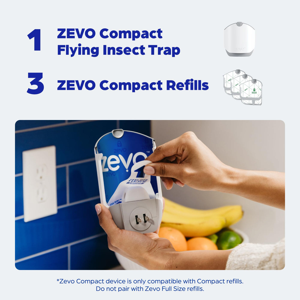 Zevo Compact Flying Insect Trap for Gnats & Fruit Flies, 1 Base & 3 Refills