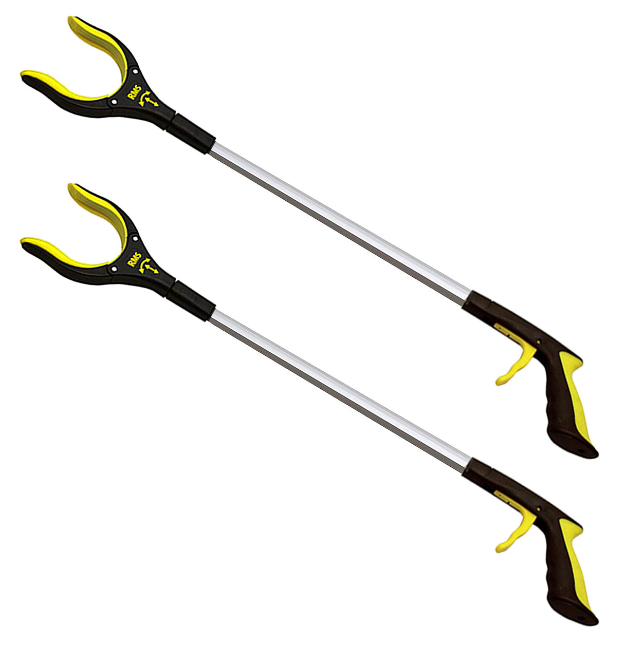 RMS 2-Pack 34 Inch Extra Long Grabber Reacher with Rotating Jaw - Mobility Aid Reaching Assist Tool (Yellow)