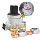 Kudos-Trading - Water Pressure Reducing Regulator Valve for 22mm Compression & 15mm Copper Piping Adjustable 1-6 Bar Brass Adjustable Pressure Reducing Valve with Gauge.