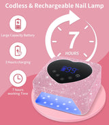 HUGMAPLE UV Light for Nails, 74W Cordless Rechargeable UV Nail Lamp, Fast Nails Dryer Curing Lamp for Salon & Home, Gel Nail Polish UV Light with 5 Timer Setting, Touch Control & Auto Sensor