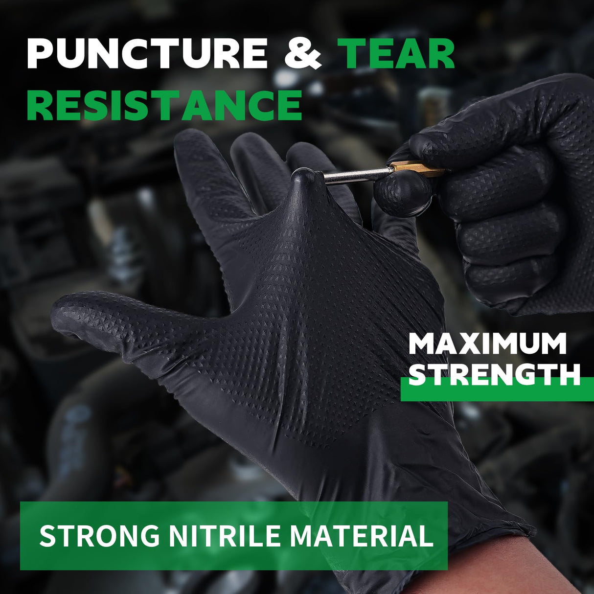 FINITEX Heavy Duty Black Industrial Nitrile Disposable Gloves - 100PCS 8Mil Latex-free Powder-free 3D Diamond Mechanic Gloves (Large)