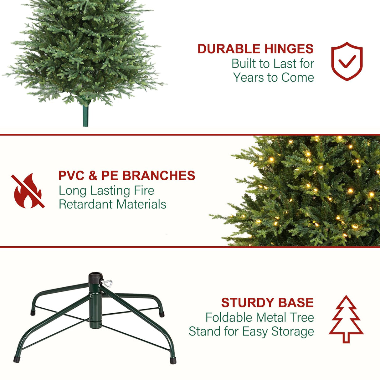 Hykolity 7.5 ft Prelit Artificial Christmas Tree, 2933 PE&PVC Branch Tips, 450 Warm White LED Lights, Metal Stand and Hinged Branches