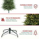 Hykolity 7.5 ft Prelit Artificial Christmas Tree, 2933 PE&PVC Branch Tips, 450 Warm White LED Lights, Metal Stand and Hinged Branches