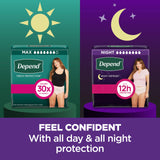 Depend Night Defense Adult Diapers, Incontinence & Postpartum Bladder Leak Underwear for Women, Disposable, Overnight, Medium, Blush, 60 Count (4 Packs of 15), Packaging May Vary