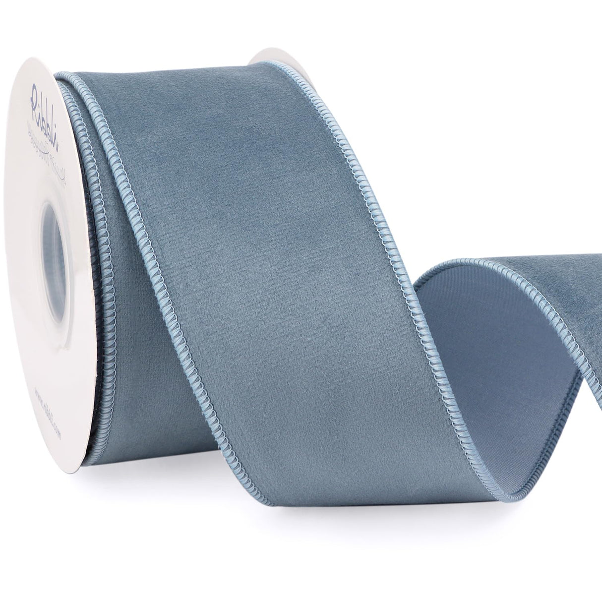 Ribbli Dusty Blue Velvet Wired Ribbon with Dupioni 2.5 Inch Christmas Ribbon for Gift Wrapping Christmas Tree Decoration Crafts Wreaths Supplies-Continuous 10 Yards