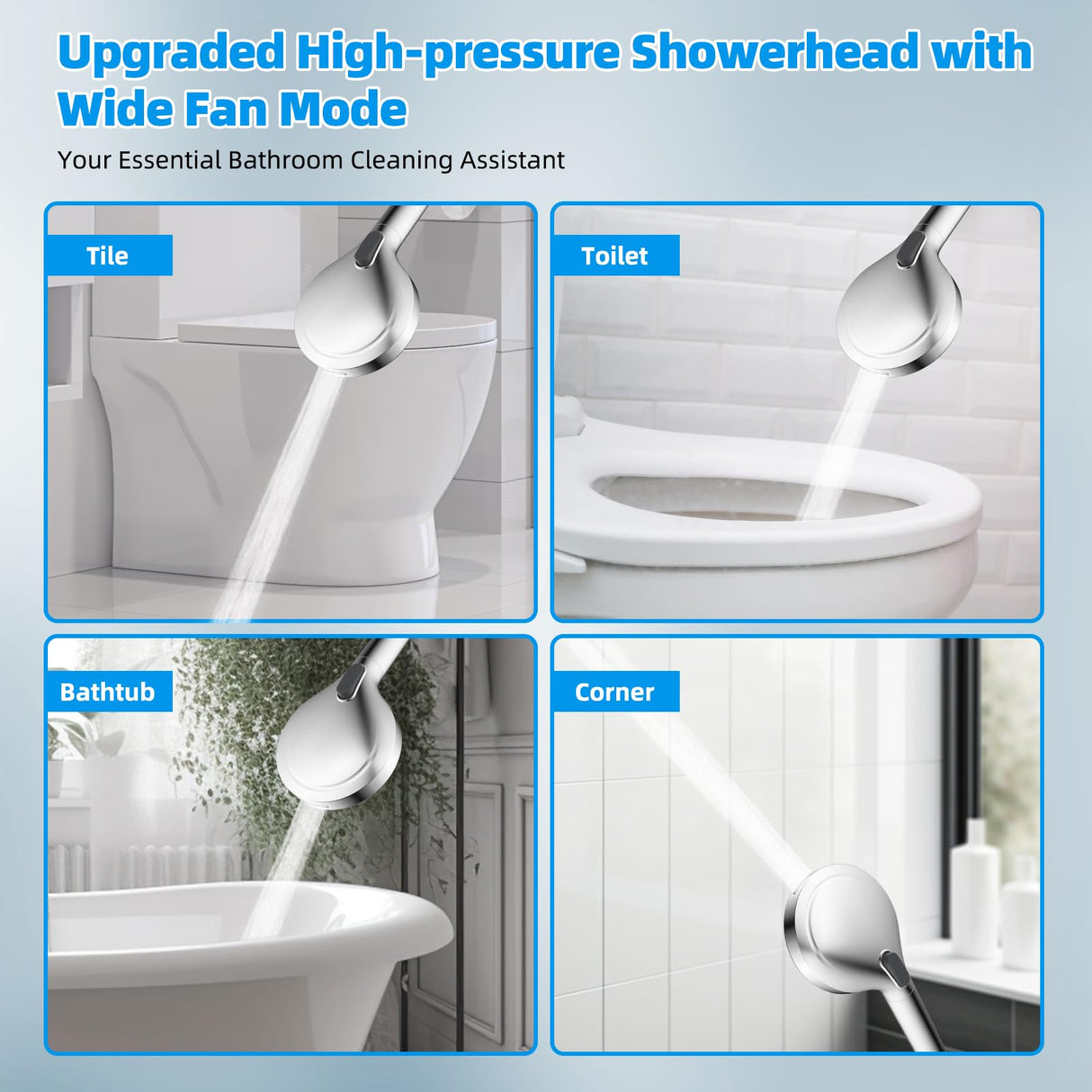 Hibbent All Metal CUPC Certified Shower Head, 10'' High Pressure Rainfall Shower Head, Handheld Showerhead Combo, 12'' Adjustable Extension Arm, 10 Sprays, 71'' Shower Hose, Showerhead Holder, Chrome