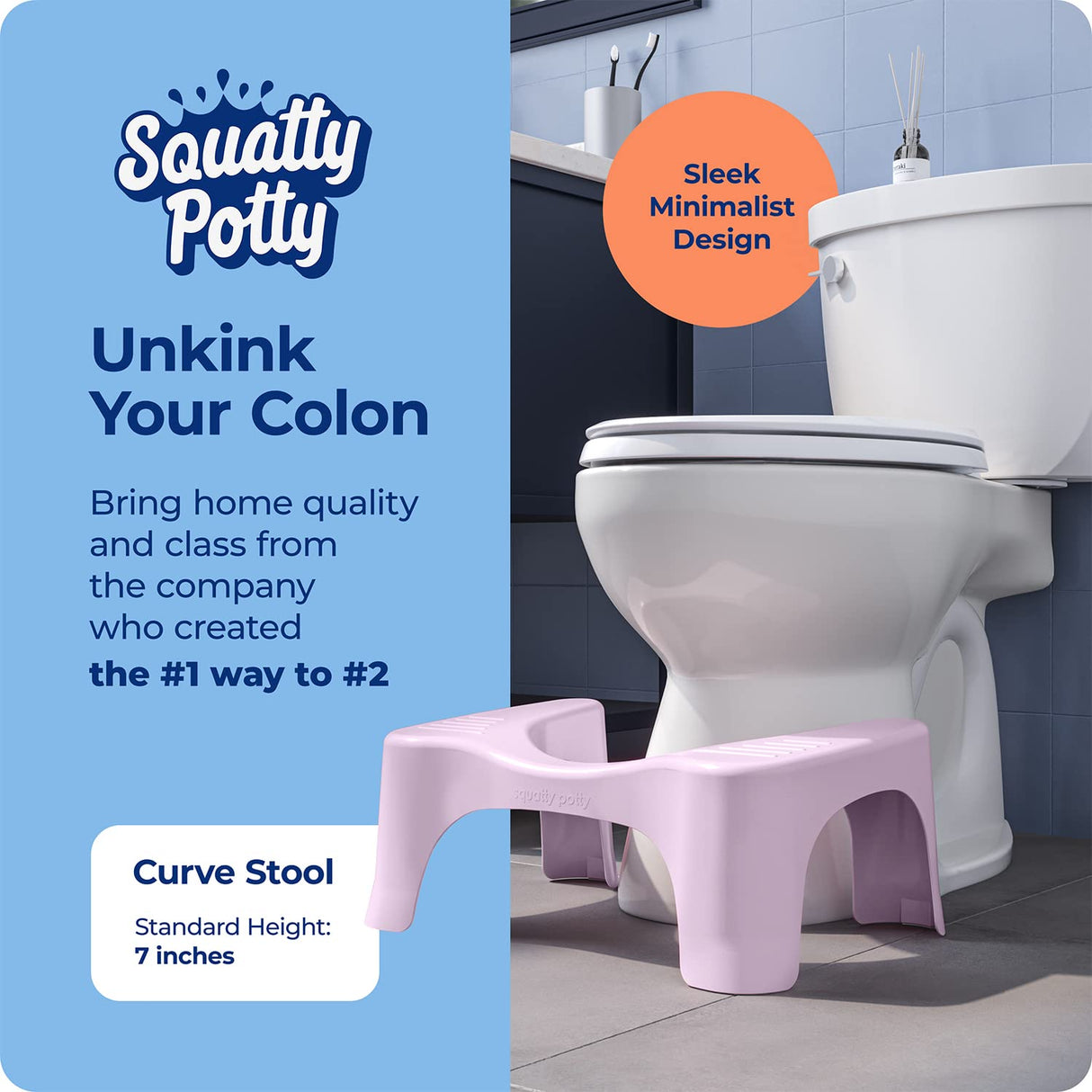 Squatty Potty The Original Bathroom Toilet Stool Curve Lightweight with Sleek and Modern Design, Pink, 7"