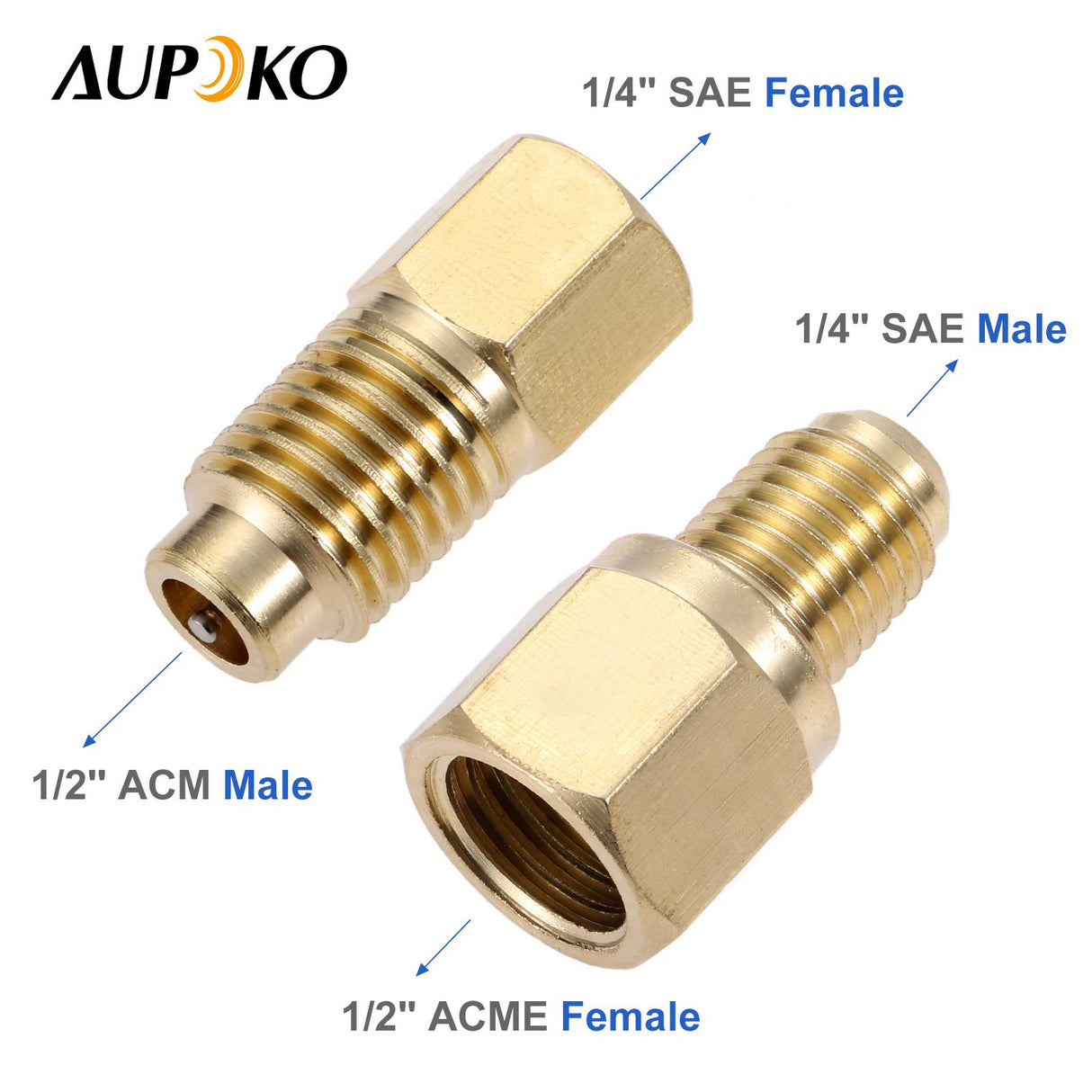 Aupoko R12 R22 to R134a Adapters, R134A Refrigerant Tank Adapter Kit with Valve Core Remover, 1/4" Male to 1/2" Female, 1/4’’ SAE Female X 1/2’’ Male Refrigerant Tank Adapters