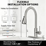 FEELSO Kitchen Faucets with Pull Down Sprayer, High Arc Stainless Steel Single Handle Kitchen Sink Faucet, 1 or 3 Hole Brushed Nickel Water Faucets for Farmhouse Laundry Camper Rv Bar