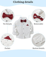 DISAUR Boys Church Outfit Short Sleeve White Flower Dress Shirt Bow Tie Suspender Christmas Red Plaid Pants Toddler Formal Outfit Boy 2t 3t 2-3t