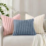 decorUhome Faux Fur Christmas Throw Pillow Covers 22x22 Set of 2, Decorative Soft Plush Striped Neutral Couch Euro Pillow Covers with Velvet Back for Sofa, Bed, Living Room Home Decor, Cream White