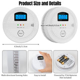 GQIRIL Smoke and Carbon Monoxide Detector - Battery Powered Monoxide Alarm with Dual Sensor and Digital Display, Portable Fire and CO Warning Light Indicators for Kitchen Home (No Battery) 2 Pack