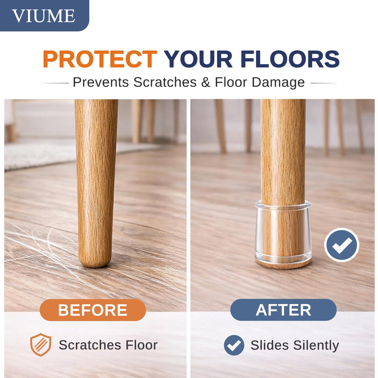 24 Pcs Chair Leg Floor Protectors for Hardwood Floors Silicone Covers Felt Pads Furniture Leg Caps Anti-Scratch Reduce Noise Fit (1-5/16" to 2")