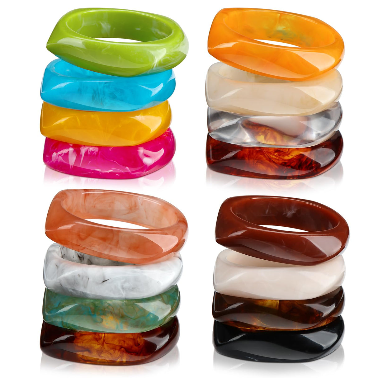 Liliaafar 16 Pcs Colorful Acrylic Resin Chunky Bangle Bracelets for Women, Punk Cuff Wristband Thick Statement jewelry Gifts(Irregular,Retro Color)