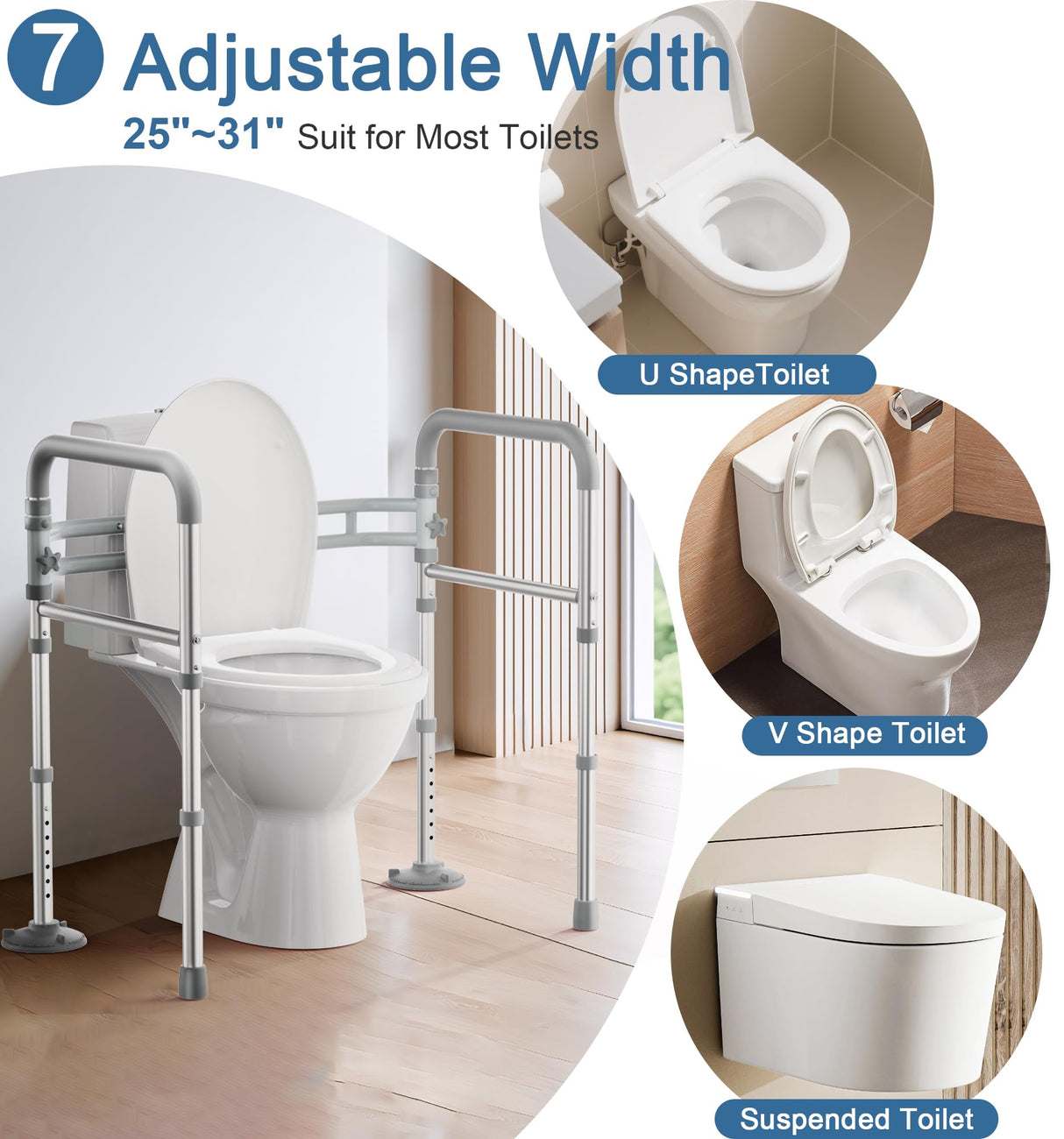 HOMLAND Toilet Safety Rails for Seniors, FSA HSA Eligible Adjustable Height & Width 350lb Toilet Handles for Elderly and Disabled, Foldable Toilet Safety Frame, Fit Any Toilet