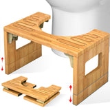 KingPavonini Bamboo Toilet Stool Squat 7in & 9in Adjustable Heights, Foldable Potty Stool for Adults with Non-Slip Layer to Improve Bathroom Posture and Comfort, 400 lbs Capacity