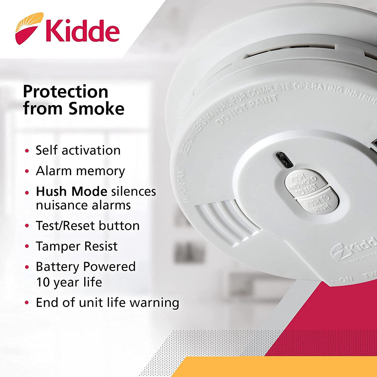 Kidde Smoke Detector, 10-Year Battery, LED Indicators, Replacement Alert, Test-Reset Button & Smoke & Carbon Monoxide Detector, AA Battery Powered, LED Warning Light Indicators