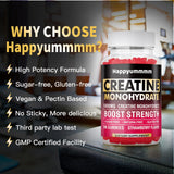 Happyummmm Creatine Monohydrate Gummies 5000mg for Men & Women, Chewables Creatine Monohydrate for Muscle Strength, Muscle Builder, Energy Boost, Pre-Workout Supplement(90 Count)-Strawberry.