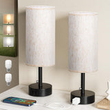 Fenmzee Bedside Table Lamps Set of 2-3 Color Temperatures Pull Chain Lamp with AC Outlet Charging Port, Small Round Night Stand Lamps for Bedroom Guest Room Office, Bed Side Light with E26 LED Bulbs