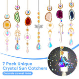7 PCS Crystal Suncatcher, Hanging Suncatchers with Crystals Light, Sun Catchers Indoor Window Catcher with Prism Pendants Agate Slices,Tree of Life Crystal Suncatchers Indoor Outdoor Home Garden Decor