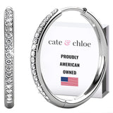 Cate & Chloe Bianca 18K White Gold-Plated Hoop Earrings |Dainty Jewelry for Women | Round Cut Simulated Diamond Crystals | 25mm Sparkling Small Hoops | Mother's Day, Birthday Gift for Her