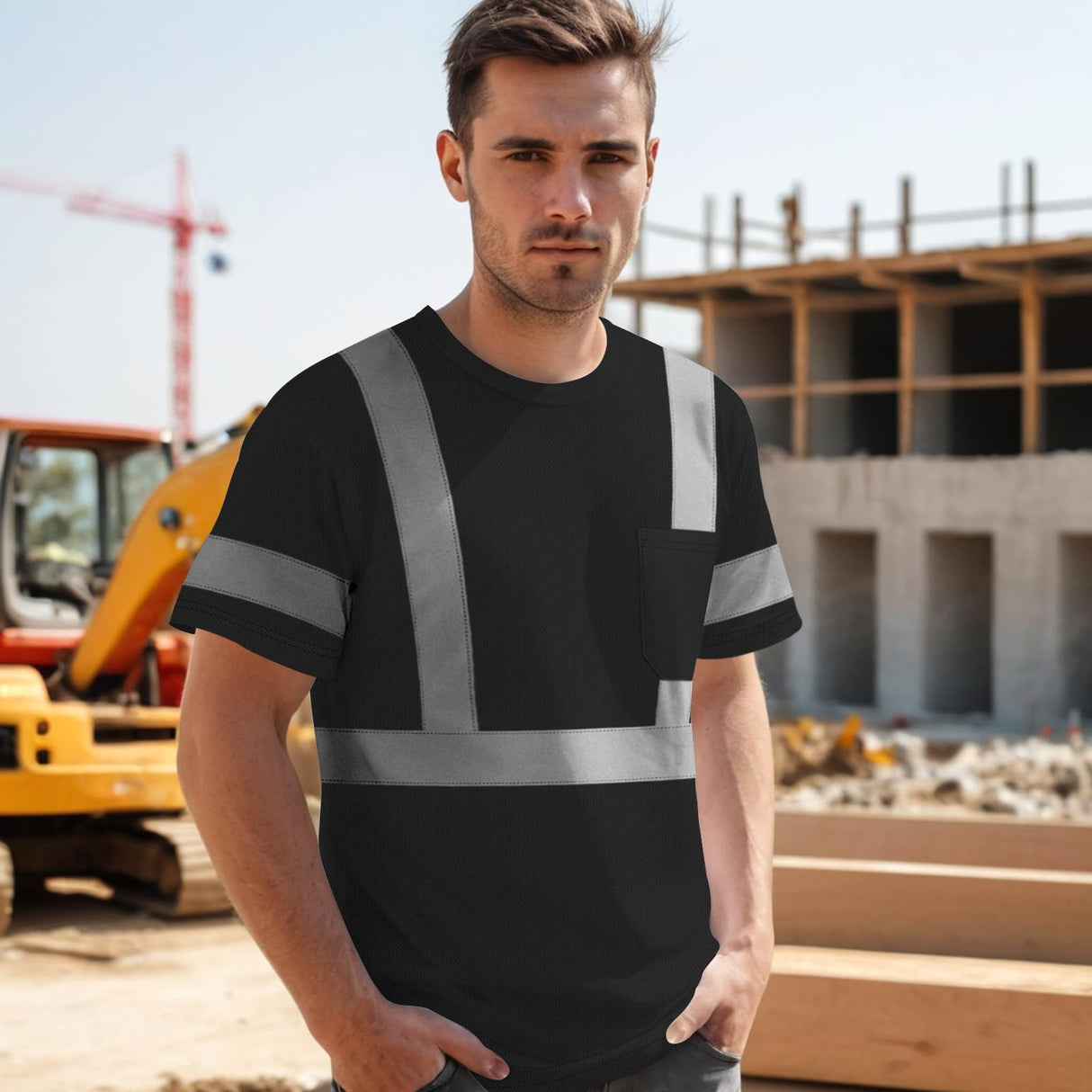 Uno Mejor Work Shirts for Men ConstrUCRtion Class 3 High Visibility Shirts, Hi Vis Reflective Safety T-Shirts for Men Women, Short Sleeve Work Shirts, Durable to Use, UCR-Black XL,3PACK