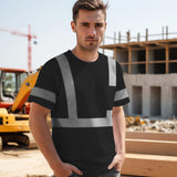 Uno Mejor Work Shirts for Men ConstrUCRtion Class 3 High Visibility Shirts, Hi Vis Reflective Safety T-Shirts for Men Women, Short Sleeve Work Shirts, Durable to Use, UCR-Black XL,3PACK