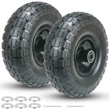 Meophk 4.10/3.50-4 Flat Free Tire and Wheel, 10 Inch Replacement Wheels for Gorilla Cart, Hand Truck, Dolly & Utility Cart, Solid Tire with 5/8" Axle Bore Hole and Double Sealed Bearings, 2 Pack