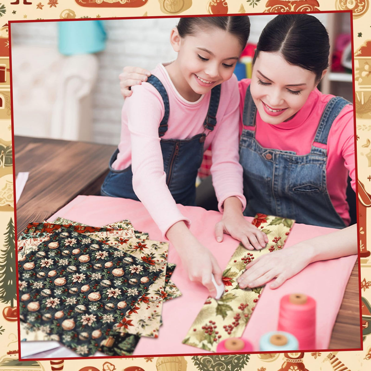 FuWeave 60 Pcs 10 x 10 Inch Vintage Christmas Quilting Fabric Rustic Christmas Fat Squares Patchwork Precut Strips Santa Claus Red Cardinal Fabric Bundles for Xmas Quilting Crafting DIY Craft Sewing