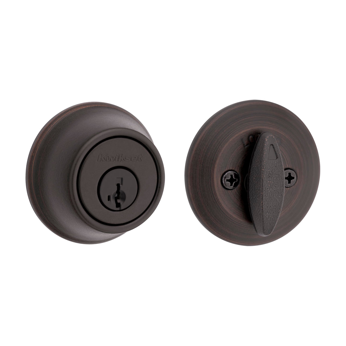 Kwikset 660 Deadbolt Lock, Venetian Bronze Round Exterior Keyed Front Entry Door, Pick Resistant SmartKey Rekey Security, Single Cylinder Dead Bolt