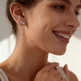 SLUYNZ 925 Sterling Silver Dainty CZ Flowers Wrap Earrings Dangle Chain for Women Elegant Bridal Wedding Earrings Engagement Drop (A-Silver)