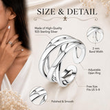 ZELORES Adjustable 925 Sterling Silver Celtic Knot Rings Open Knuckle Rings for Women Thumb Finger Rings Minimalist Cross Line Band Rings (Silver)