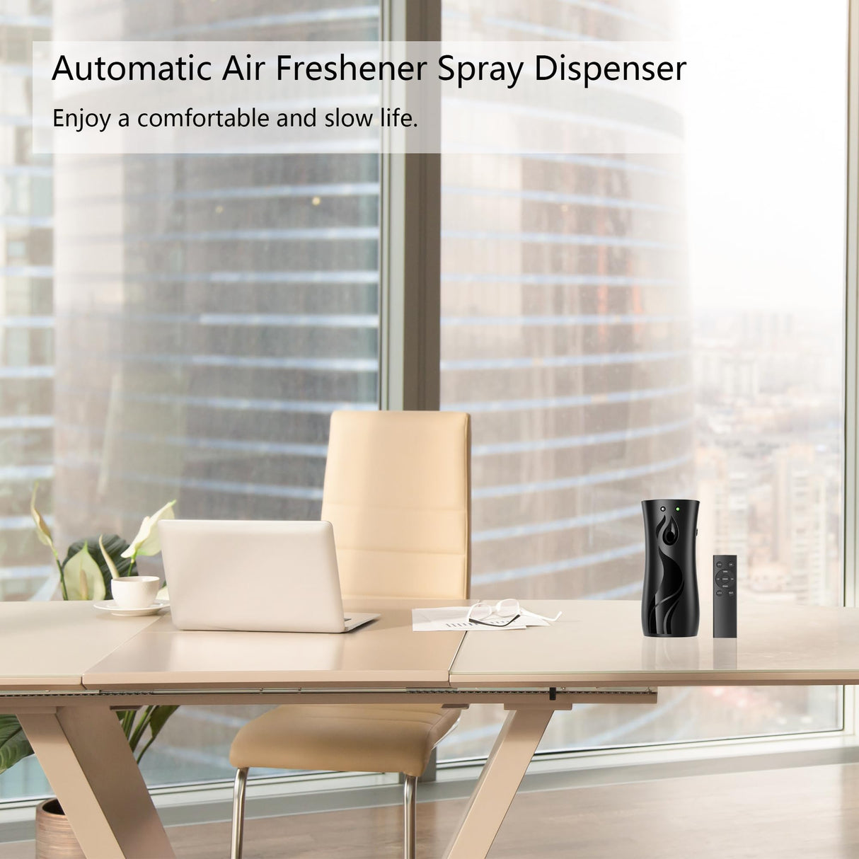 2-Pack Automatic Air Freshener Spray Dispenser with Remote Control,Wall Mounted/Free Standing for Commercial Use,Multiple Time Scent/Mist Release Settings for Room/Restroom (Black, Standard)
