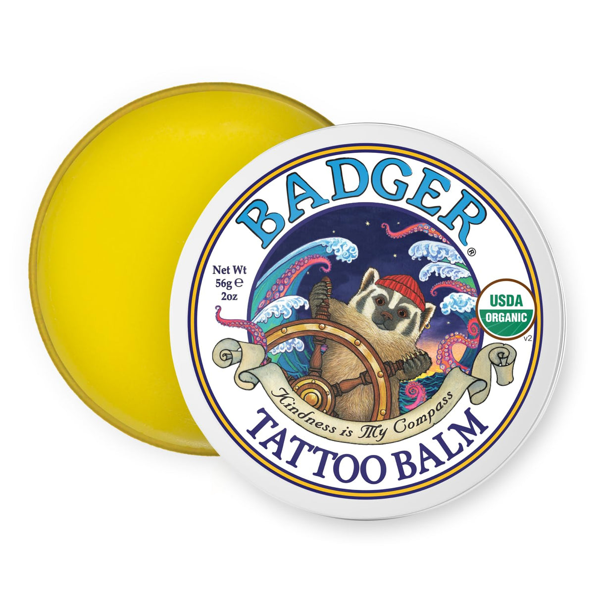 Badger Tattoo Balm, Organic Tattoo Aftercare, Soothing Moisturizing Protecting Healing Tattoo Cream, Light Herbal Sweet Scent, Long Lasting Rich Tattoo Butter, 2 oz Tin