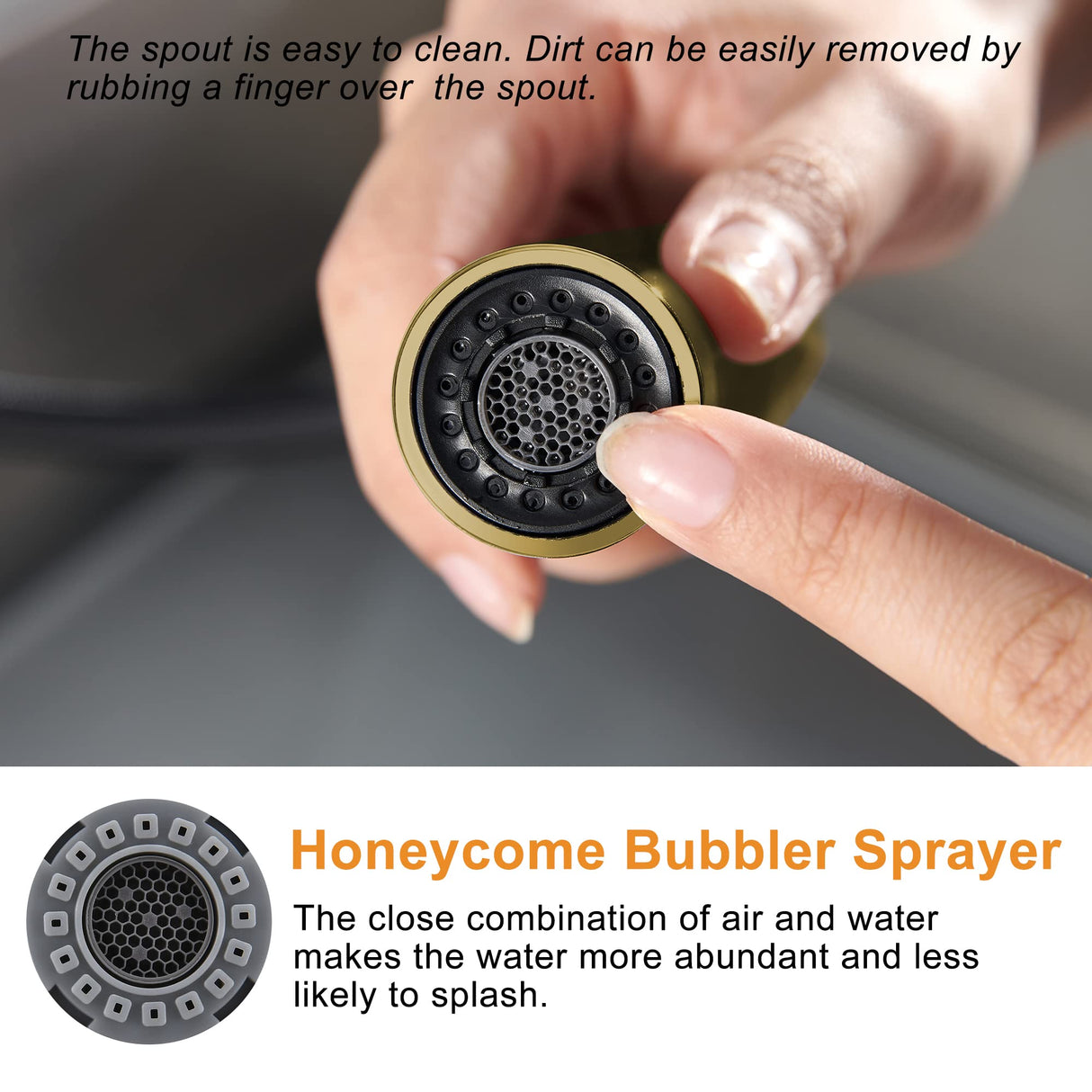 Tohlar Pull Down Kitchen Faucet Sprayer Head Replacement Part, 3 Function Pull Out Sink Sprayer Replacement Nozzle, Kitchen Faucet Head Hose Spray Tap Spout, Brushed Gold