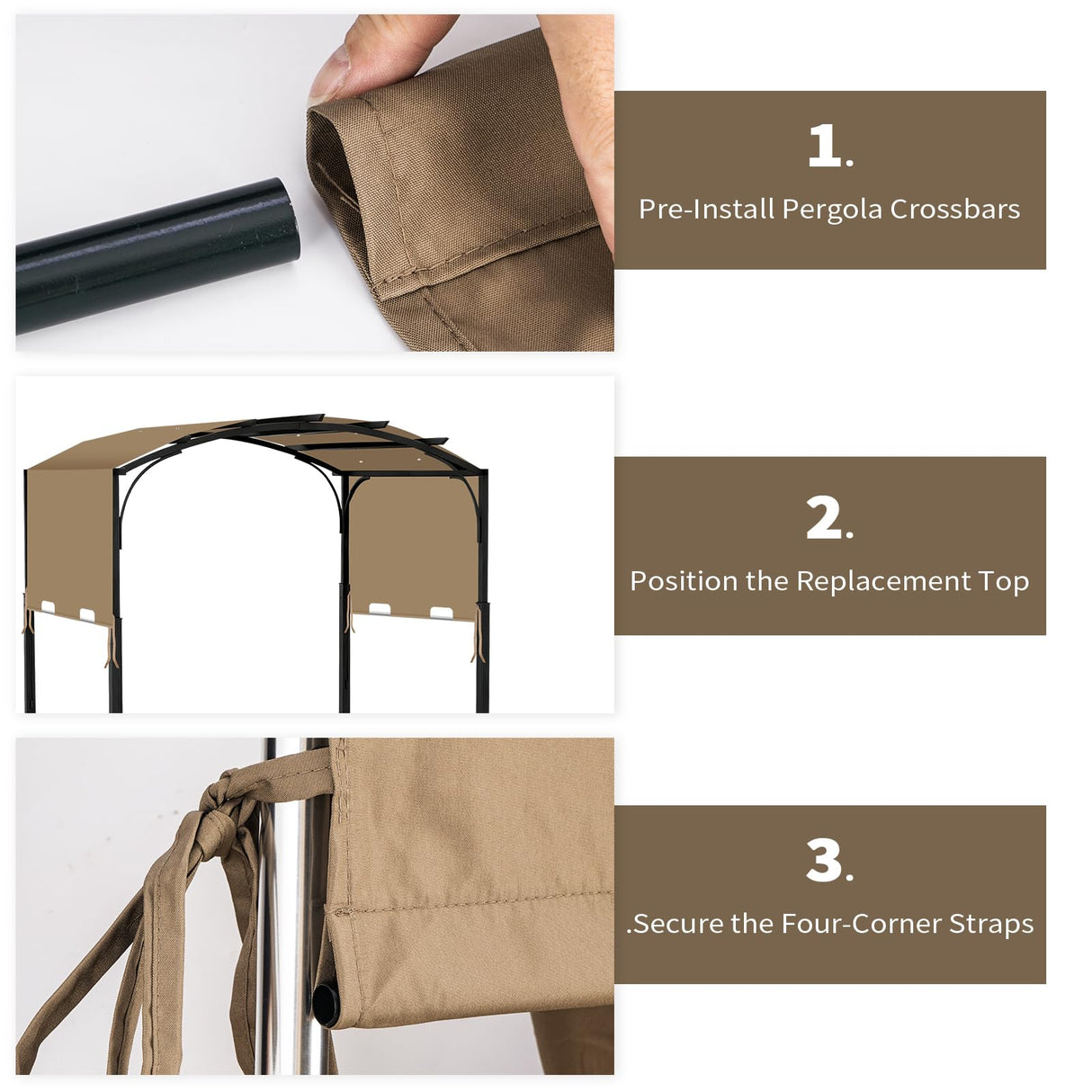 85"x 208" Universal Pergola Shade Cover, Garden Shade Replacement for 17x7.4 Ft Outdoor Pergola Structure, Patio Gazebo Canopy, Porch, Balcony Waterproof Top (Cover Only, Khaki)