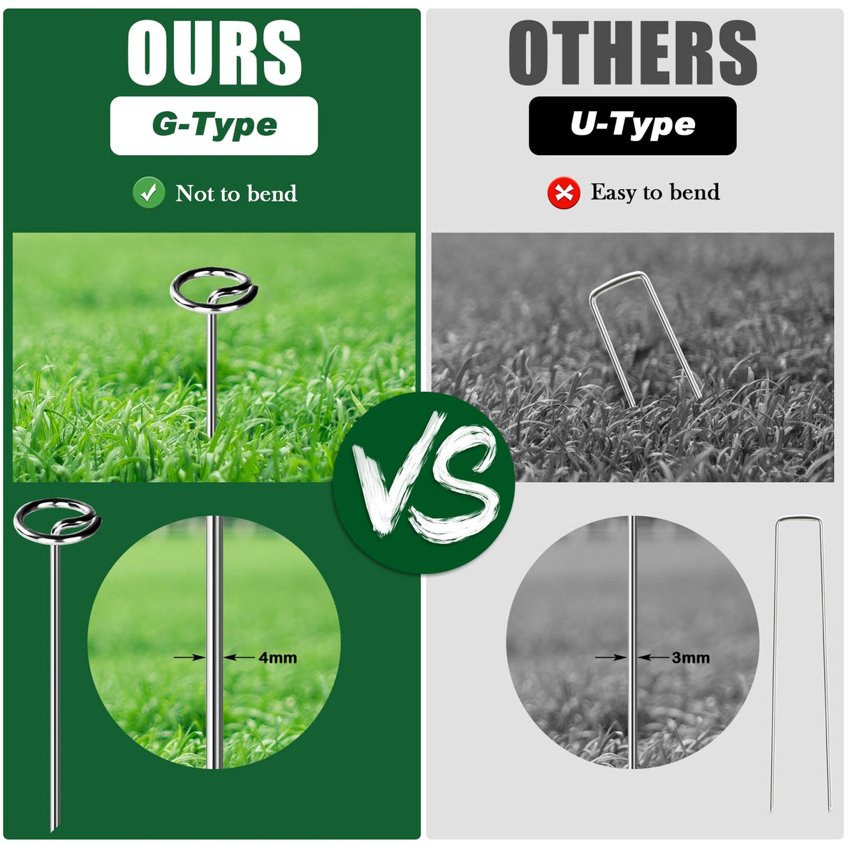 FEED GARDEN Heavy Duty Landscape Fabric Pins 8 Gauge 120 Pack with Pick Hook, 6 Inch Galvanized Round Head Garden Stakes for Weed Barrier Fabric, Turf, Sod, Tent, Garden Edging & Hard Soil