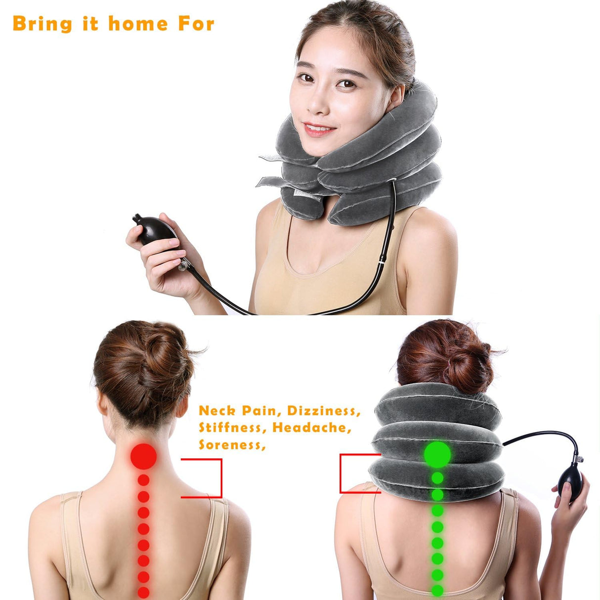 RUNZI Cervical Neck Traction Device Inflatable Neck Stretcher, Easy to Use for Chronic Neck and Shoulder Pain Relief Traction Spine Alignment, Neck Cervical Brace…