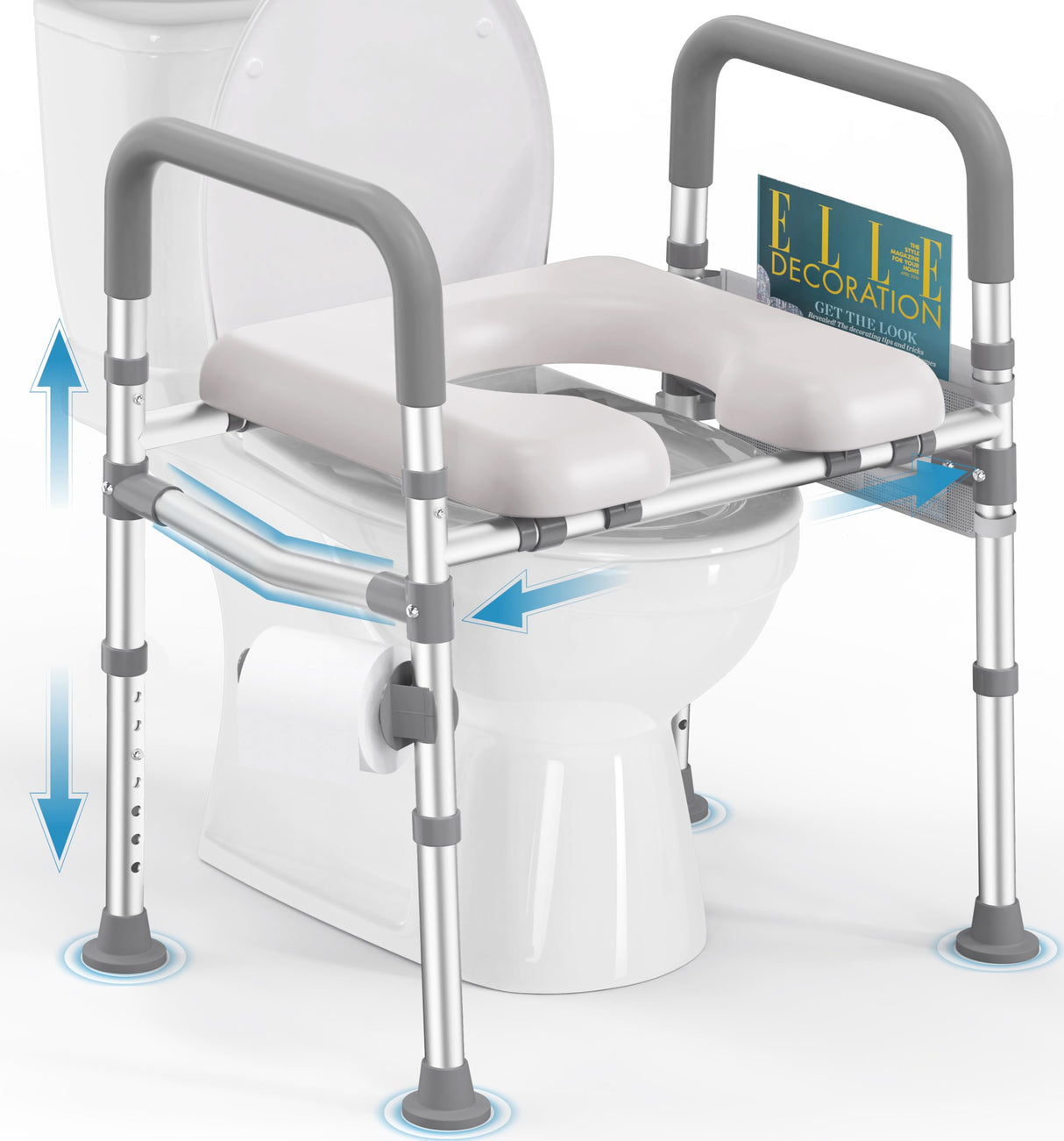 HOMLAND Toilet Seat Risers for Seniors, 400 LBS Raised Toilet Seat, FSA HSA Toilet Riser with Handles, Handicap Elevated Toilet Seat with Adjustable Height & Width for Elderly, Pregnant, Gray