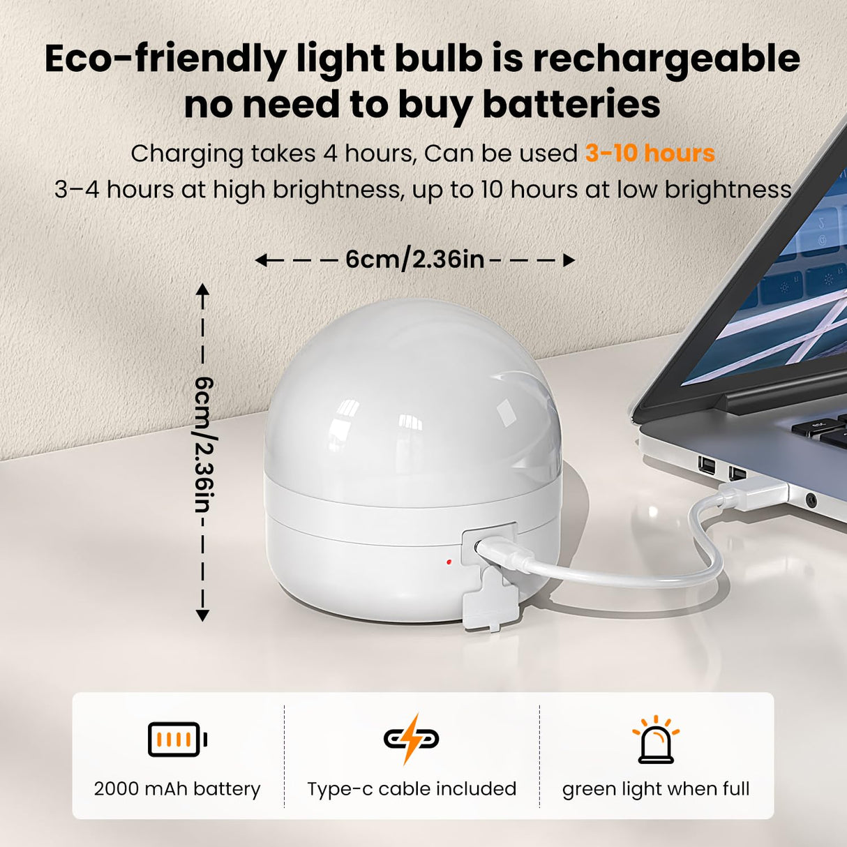 Rechargeable Light Bulb with Remote - E26 2Pack 5W 350LM Dimmable Detachable LED Bulb 3 Color Temperature Options & 3 Timer, 2000mAh Battery Operated Magnetic Bulbs, Bulbs for Non-Hardwired Fixture