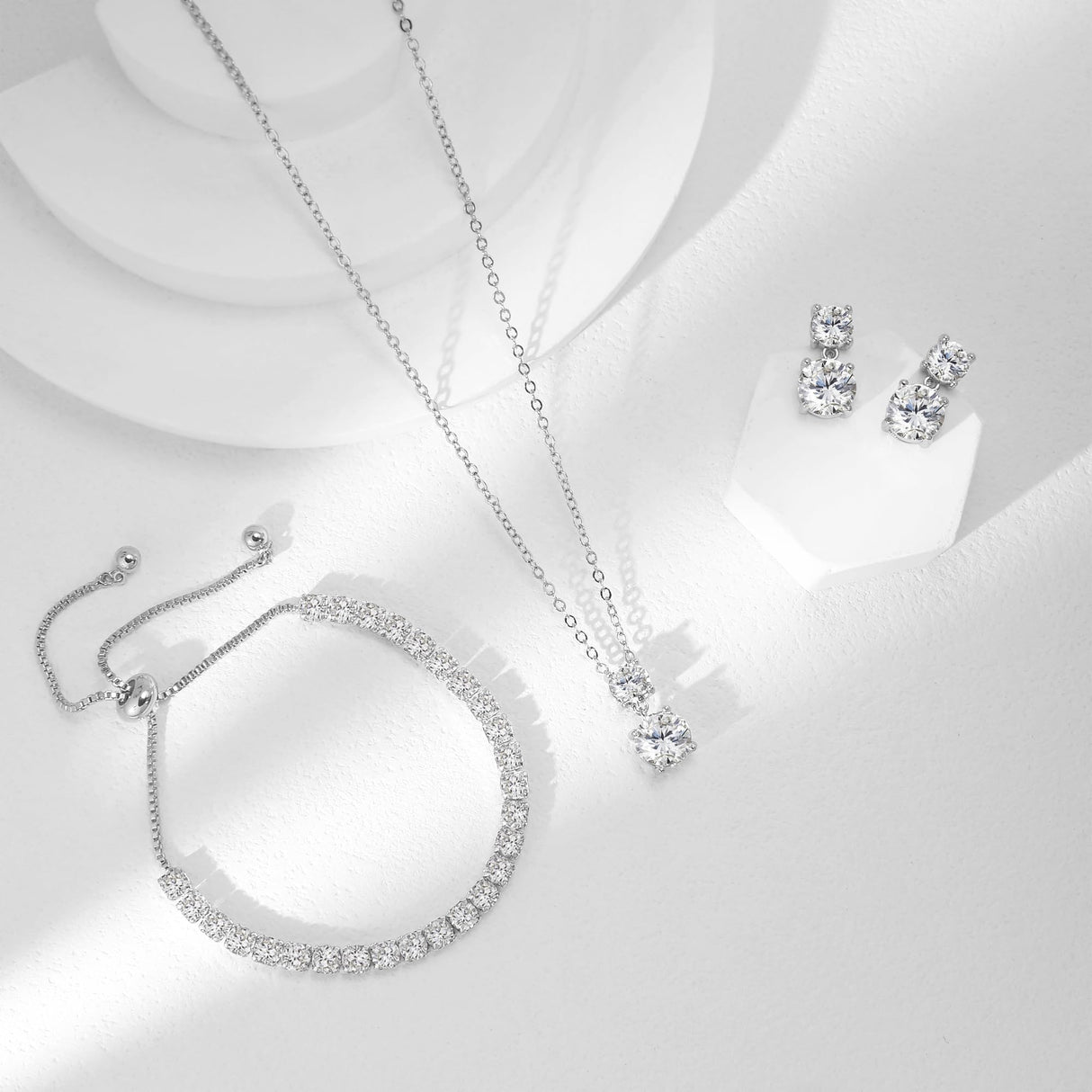 3-Piece Cubic Zirconia Wedding Jewelry Set for Women Bride Bridesmaid Gift