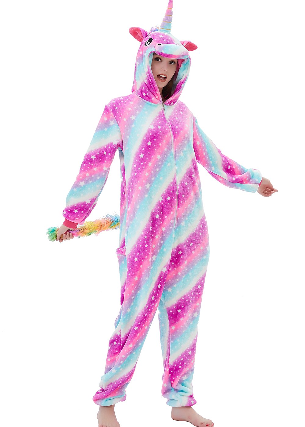 ABENCA Fleece Unicorn Onesie Adult Pajamas for Women Cartoon Animal Christmas Halloween Cosplay Onepiece Costume,Sky Unicorn, S