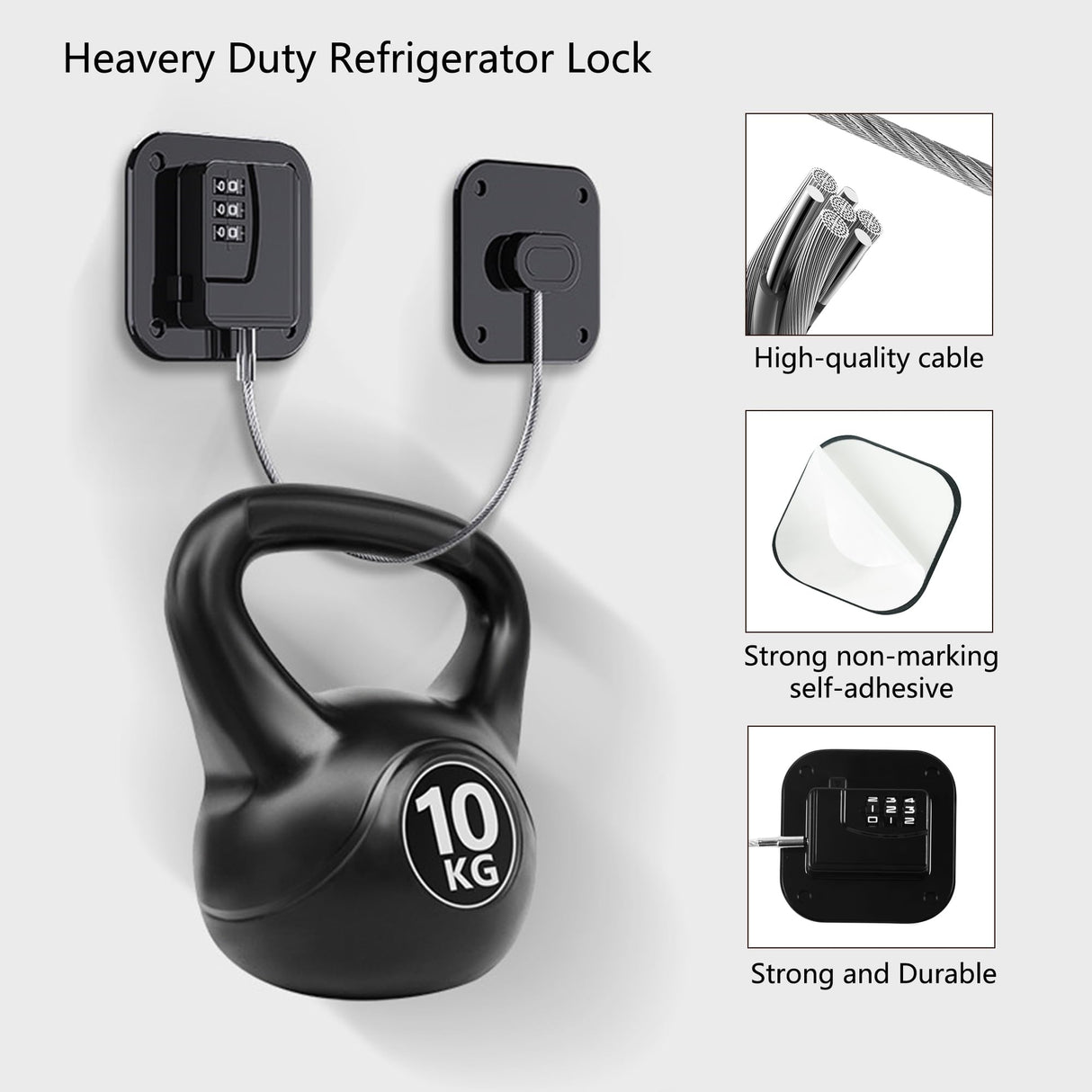 Refrigerator Lock, Heavy Duty Fridge Lock, Combination Lock for Refrigerator Cabinets, Drawers, Safety, Easy Install No Keys Needed (Black-1Pack)